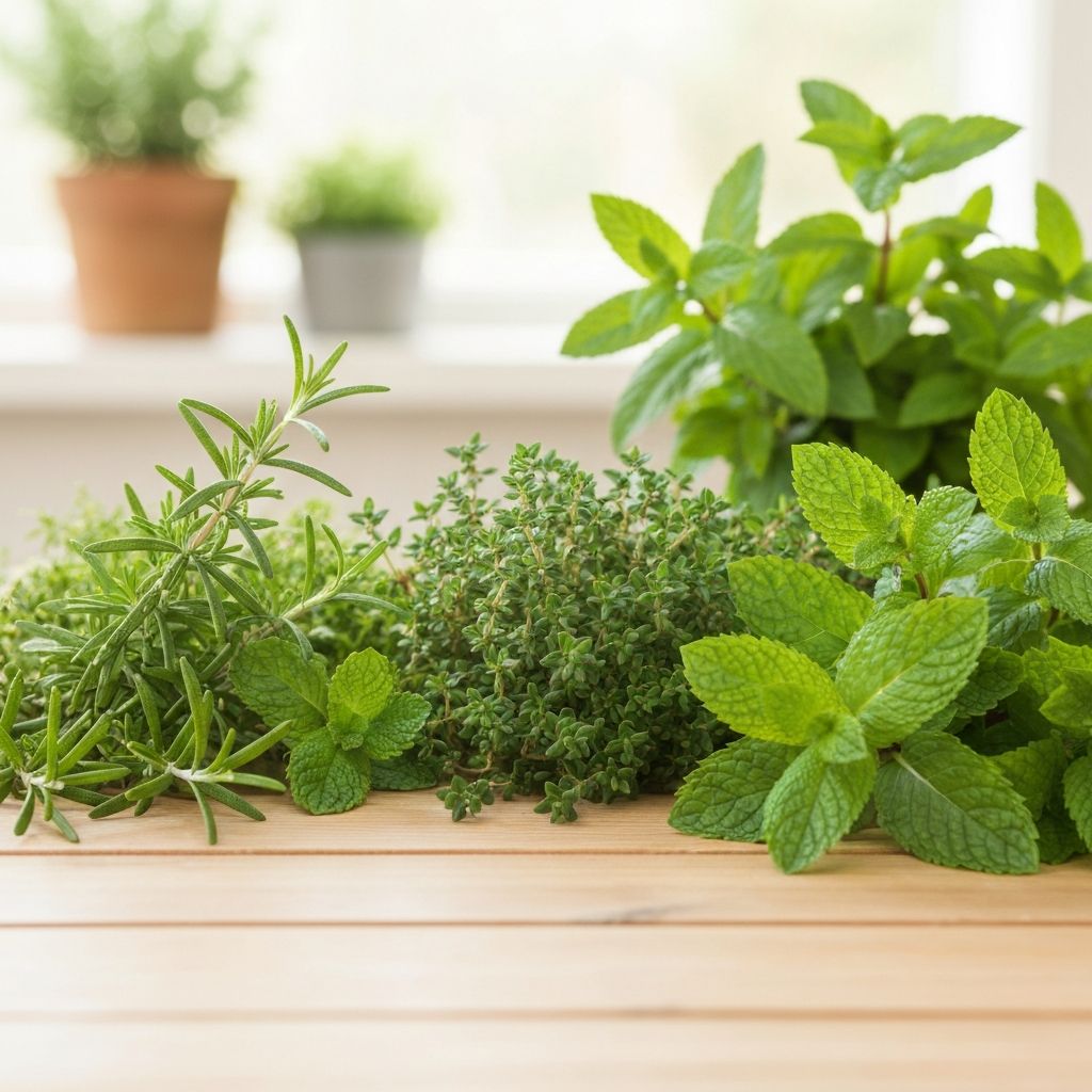 Frische Kräuter und grüne Blätter